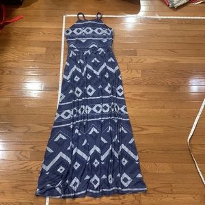 “Aztec” style printed designs high neck spaghetti strap, open shoulder dress